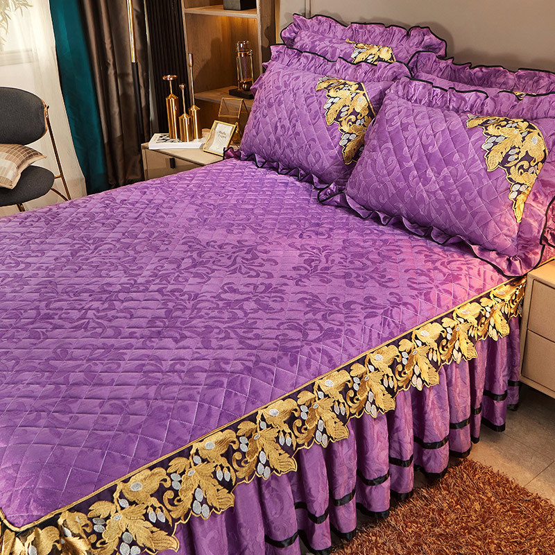 Velvet Simmons Bedspread Single Piece Cotton Thickened Crystal Velvet Bed Skirt Anti-slip Bed Cover Dust Cover 1.8 M