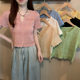 White Short-sleeved Ice Silk Knitted Cardigan Women's Summer Thin 2023 New French Style Gentle V-neck Short T-shirt Top