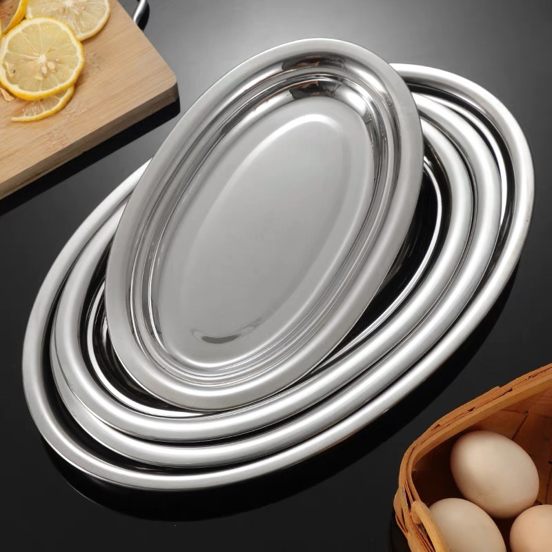 304 Food Grade Stainless Steel Fish Dish Household Steamed Fish Dish Oval Dish Plate for Barbecue Special Deep Large Size