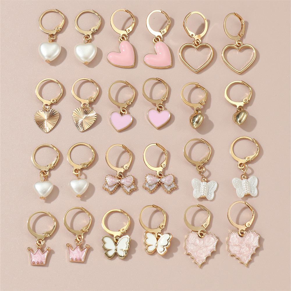 Children's Earrings Set New Butterfly Love Flower Resin Pendant Cute Girls' Ear Jewelry