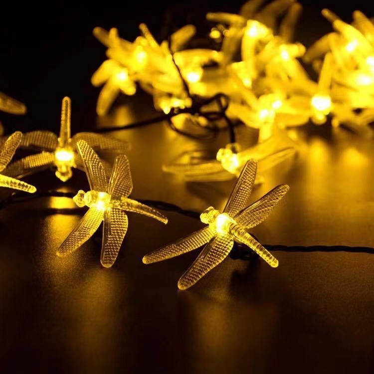 led跨境太陽能蜻蜓燈串 節日燈串戶外庭院草坪花園亮化裝飾彩燈