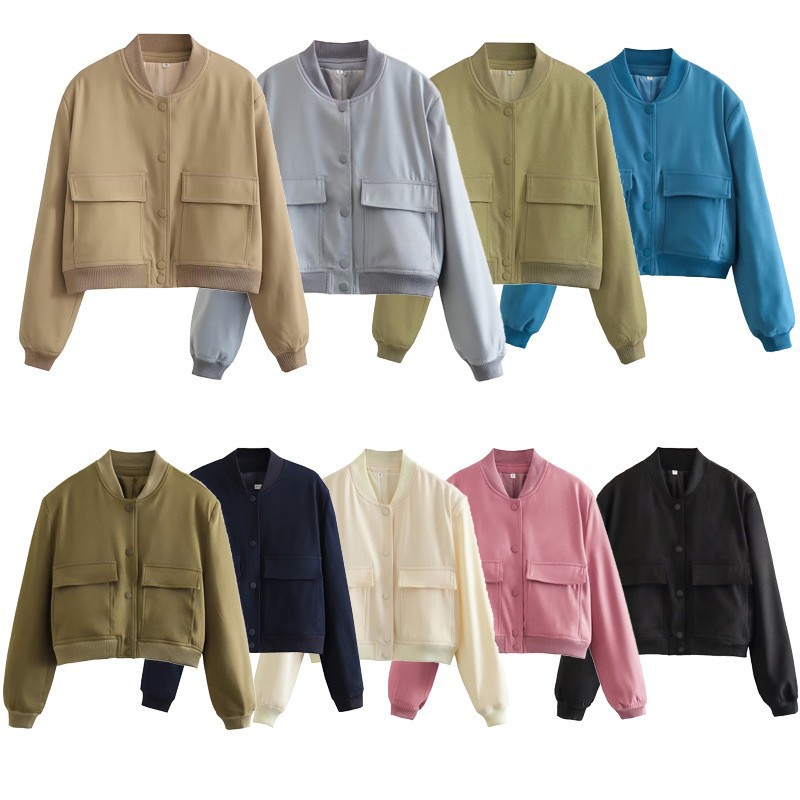 2024 spring new women's large pocket jacket stand collar coat women A19621