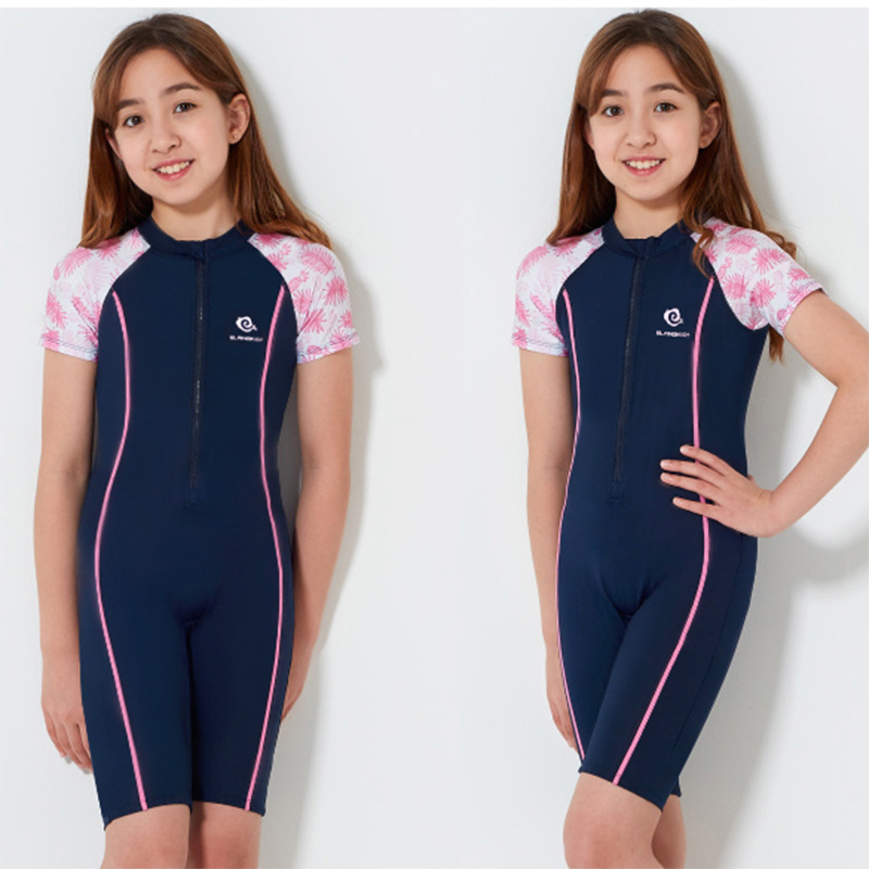2024 New year children's swimsuit girls' one-piece professional sports swimming pool teenagers girls' swimming cap