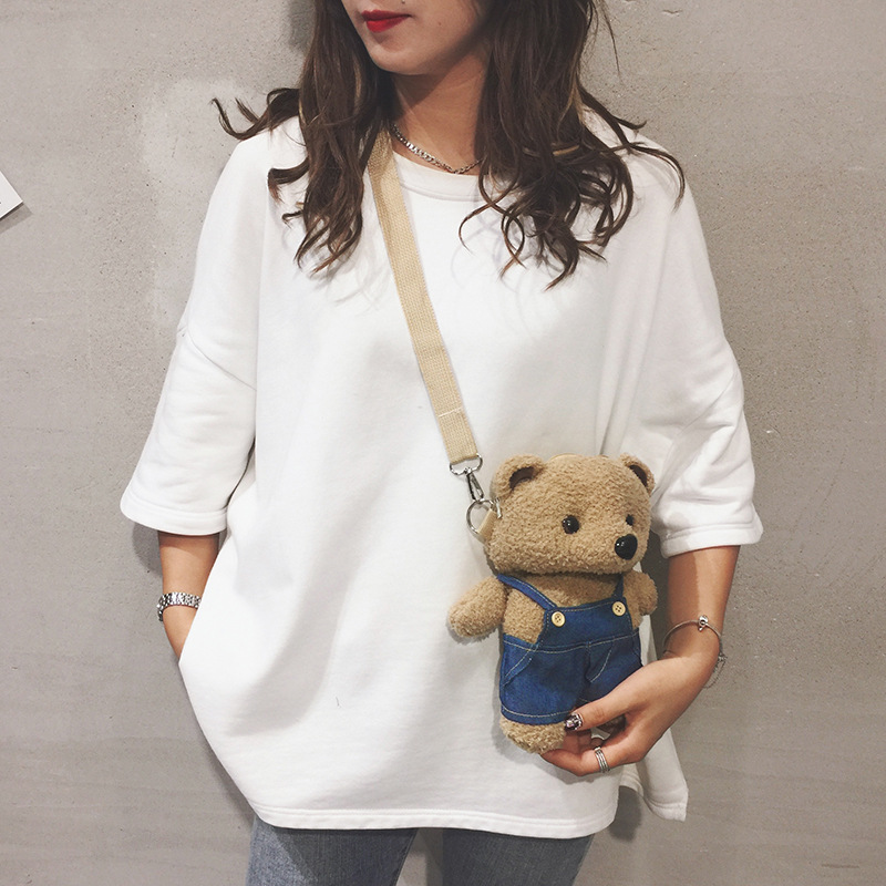 Cute Plush Small Bag Women's 2024 New Cartoon Bear Doll Bag Soft Girl All-match Ins Shoulder Crossbody Bag