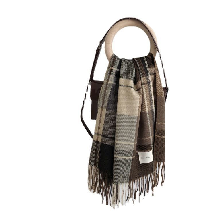 2024 New Scarf Women's Autumn and Winter Korean-style All-match Plaid Thickened Student Couple's Scarf Men's Imitation Cashmere Warm