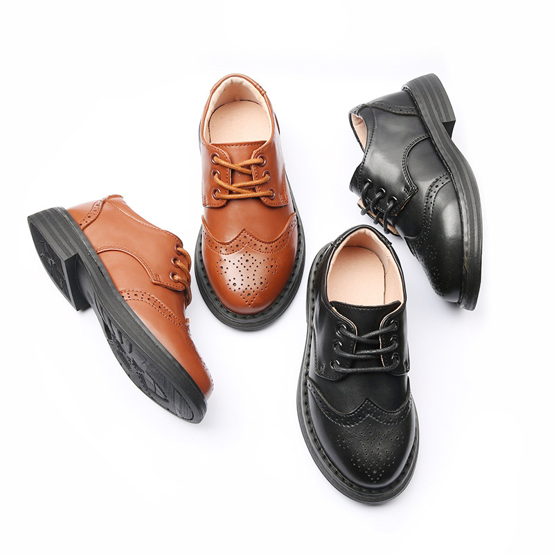 Boys' Leather Shoes Soft-soled Children's Black British Style Performance Shoes Boys Performance Shoes Middle School Students Single Shoes
