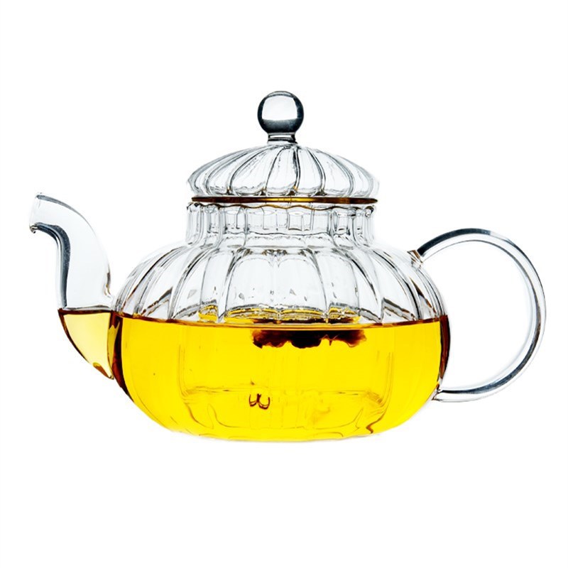Heat-Resistant Glass Tea Set Glass Striped Pumpkin Pot with Filter Liner Glass Flower Tea Pot Hot Pot