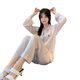 Yao Ting Pajamas Women's Summer Light Pink Solid Color Ice Silk Spring and Autumn Thin Long Sleeve Trousers Two-Piece Home Clothes 3014