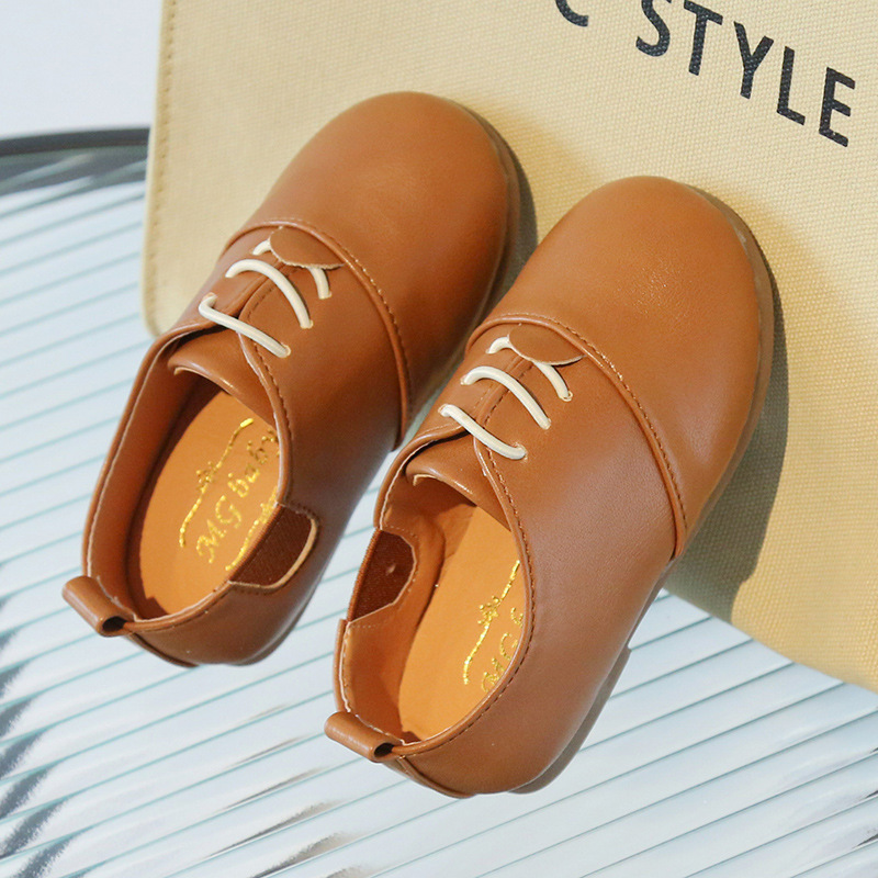 2023 Spring and Autumn Children's Bean Shoes British Style Boys and Girls Leather Shoes Baby Toddler Shoes European and American Casual Shoes