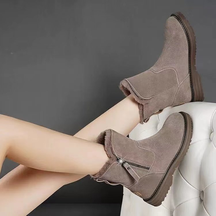 Women's warm thick-soled thick-soled snow boots winter 2023 new British style fleece-lined thick warm cotton-padded shoes for women