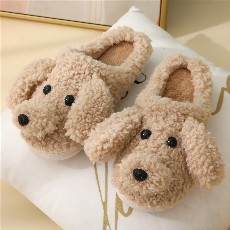Winter indoor non-slip cotton slippers women's cartoon bear teddy dog bag slippers soft household fluffy slippers wholesale