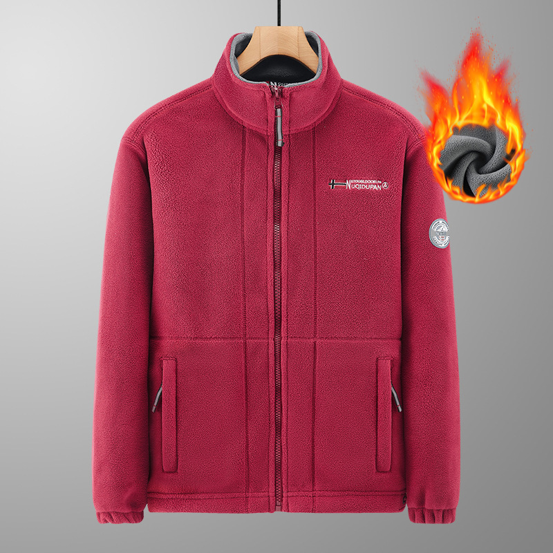 2023 autumn and winter new men's fleece jacket stand collar jacket men's sports outdoor polar fleece warm fleece-lined top