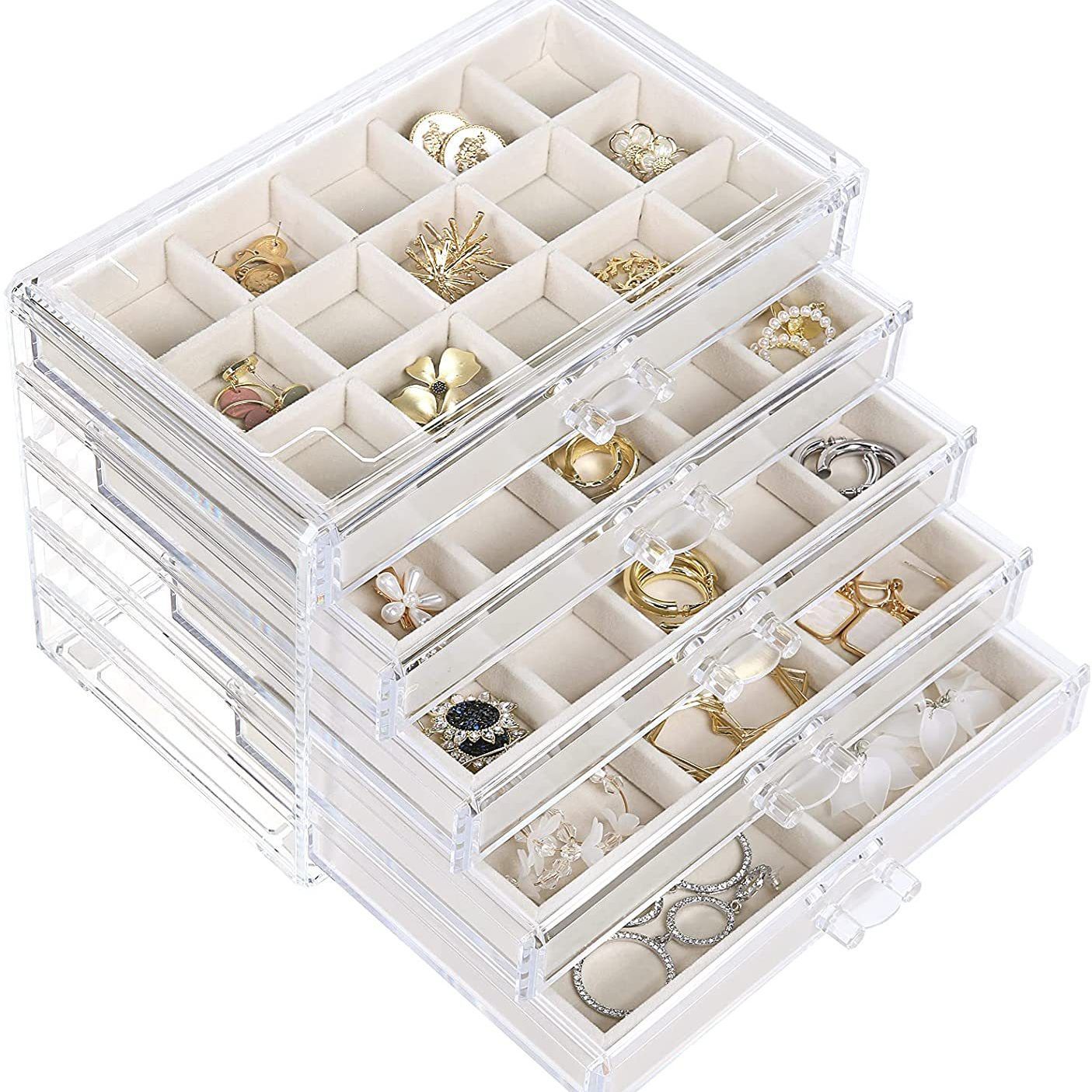 Cross-border beige flannel jewelry box multi-layer Velvet plate acrylic ring necklace ear jewelry compartment finishing jewelry box