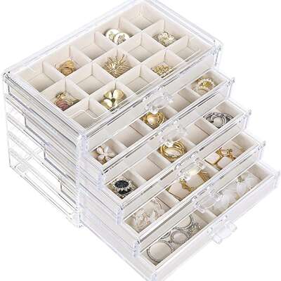 Cross-border beige flannel jewelry box multi-layer Velvet plate acrylic ring necklace ear jewelry compartment finishing jewelry box