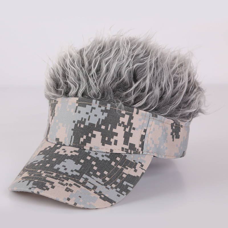Factory camouflage baseball cap short hair hat one wig hat male street hip hop sunshade cap wholesale