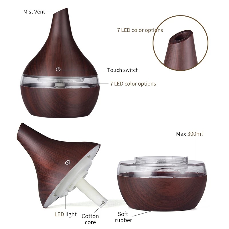 Wood grain humidifier colorful night light aromatherapy machine atomizer usb household humidifier hydrating device desktop humidifier