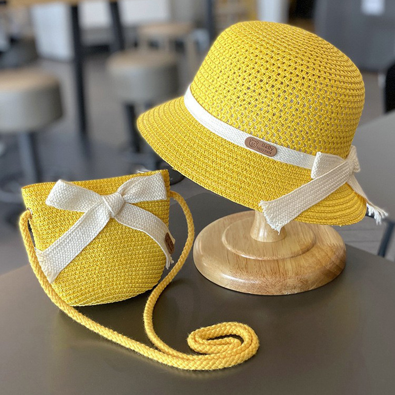 Summer Korean Style Sunshade Straw Hat Girls' Hat Women's Treasure Beach Children's Bag Sunscreen Hat Little Girl Sun Fisherman Summer