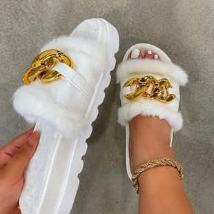 Women's wool slipper metal chain cotton slipper