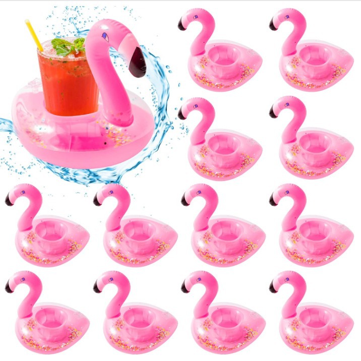 PVC inflatable cup holder flamingo drink cup holder inflatable water coconut tree coaster for swimming pool mini swimming ring