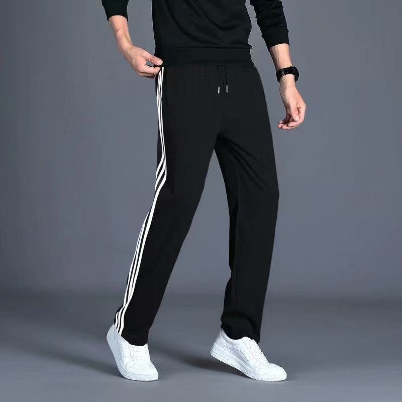 Spring and Summer Hong Kong-style Striped Casual Pants Men's Korean-style Trendy All-match ins Loose Straight Leg Wide-leg Three-bar Sports Pants