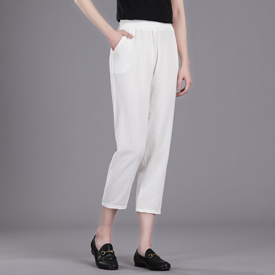 Cotton and Linen Nine-point Harem Pants Summer Artistic Solid Color Loose Pocket Slimming Radish Pants All-match Women's Linen Casual Pants