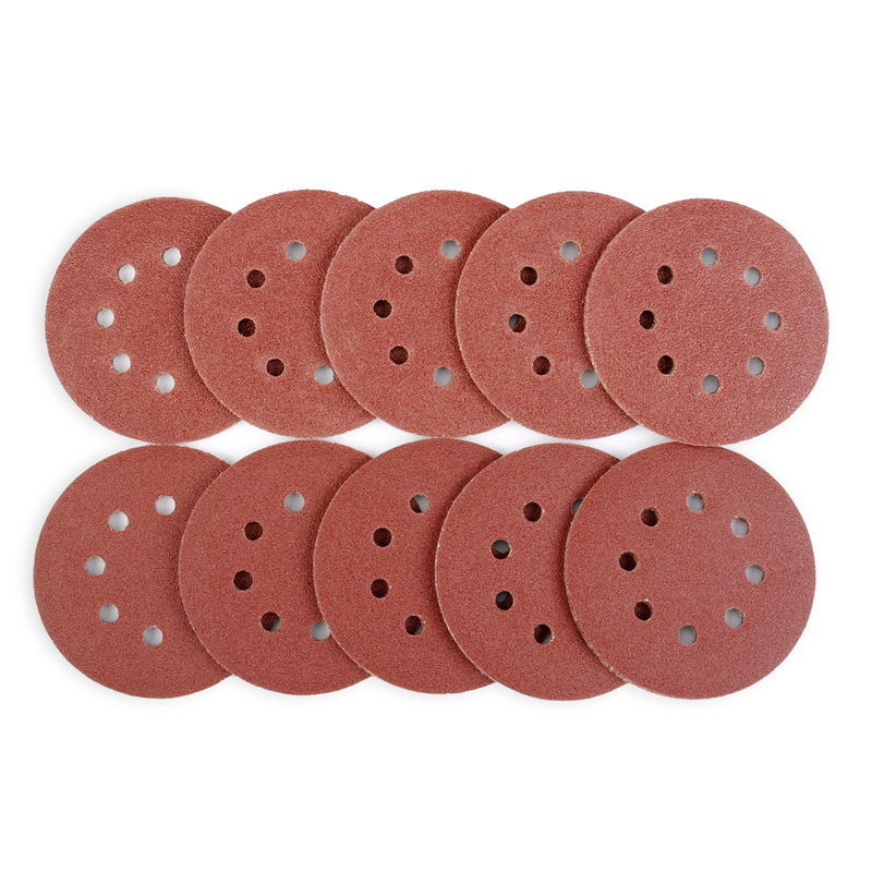 Red sand back velvet 5 inch 8 hole flocking disc sandpaper air grinding flocking sandpaper cross-border e-commerce Amazon manufacturers