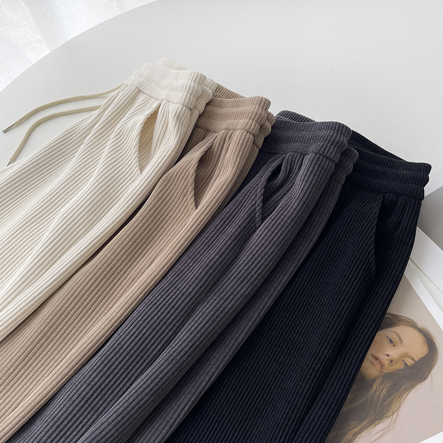 Gray narrow wide-leg pants for women autumn and winter 2023 new high waist draping slimming chenille European cotton velvet straight pants