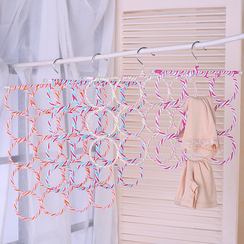 Cross-border Amazon Creative Home 28-ring Rattan Scarf Rack Simple Multifunctional Hanger Foldable Silk Towel Rack
