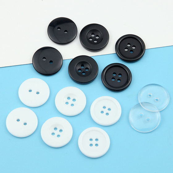 Resin Button Two-eye Bread Buckle Black Transparent Button Four-eye Thin Edge Wide Edge White Lining Coat Button Accessories