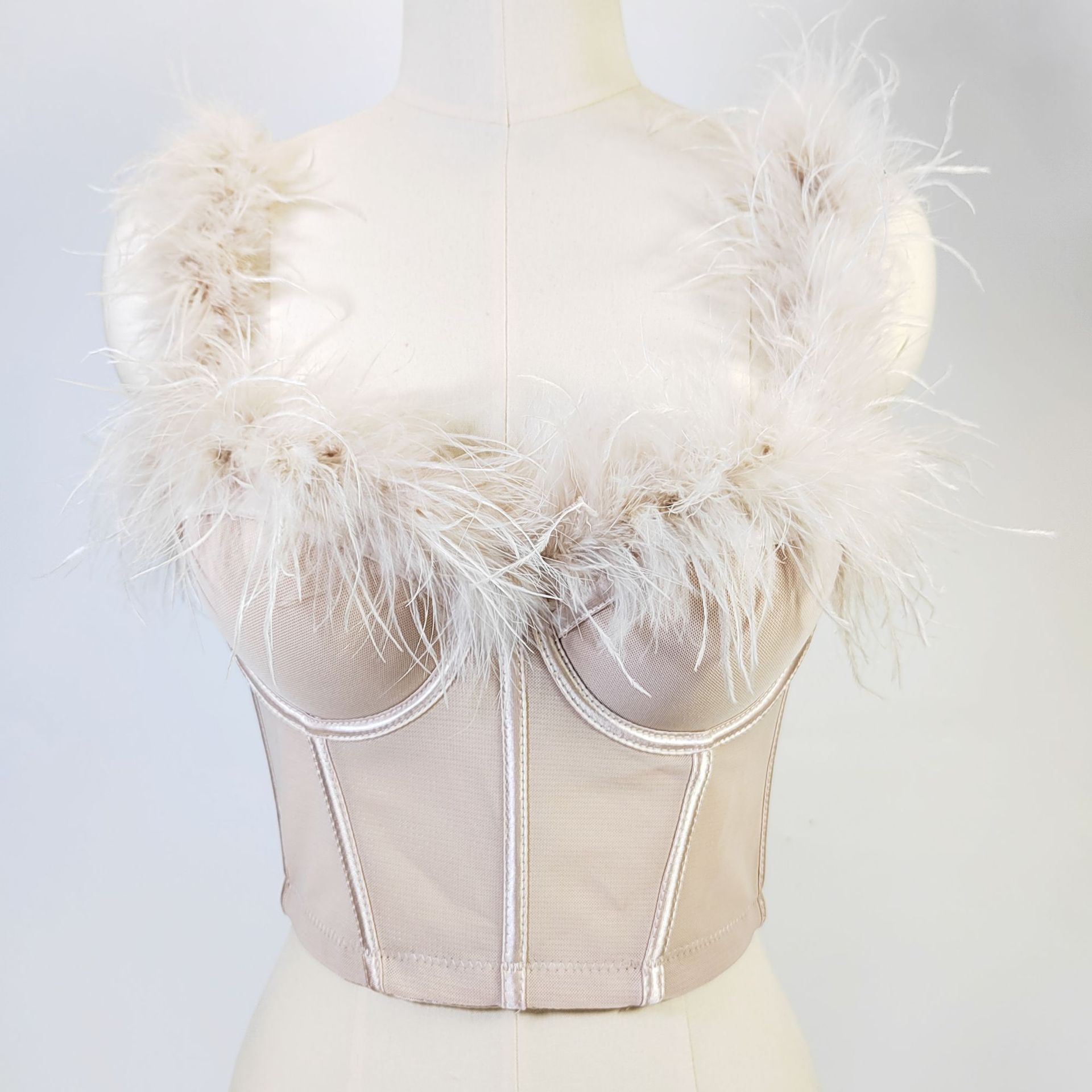 Tiktok live broadcast high-grade ostrich fur Super fairy Fishbone tube top shaping waist slimming large backless feather sling