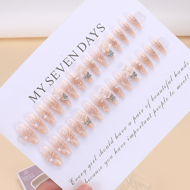 Hot Style Wearing Armor Finished Products Ins Advanced Sense Butterfly Pearl Handmade Manicure Pieces Spice Girl Wearing Nail Pieces