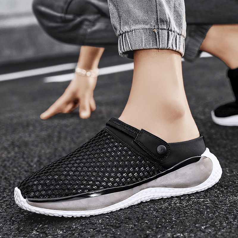 2024 New Summer Men's Outwear Slip-on Feeling Baotou Half Slip-on Sandals Non-slip Sports Hollow Beach Hole Shoes