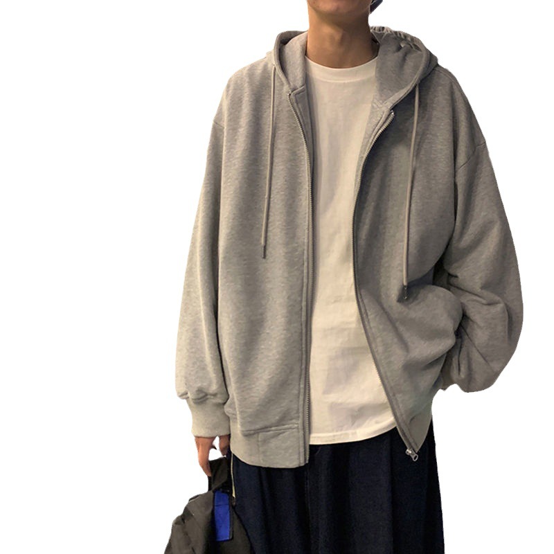 Autumn and winter Hong Kong style sweatshirt men's hooded cardigan Korean style trendy student fleece jacket loose sports casual top