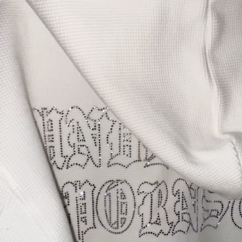 Halloween European and American style 2022 autumn and winter New hoodie round neck loose letters rhinestone zipper sweater waffle