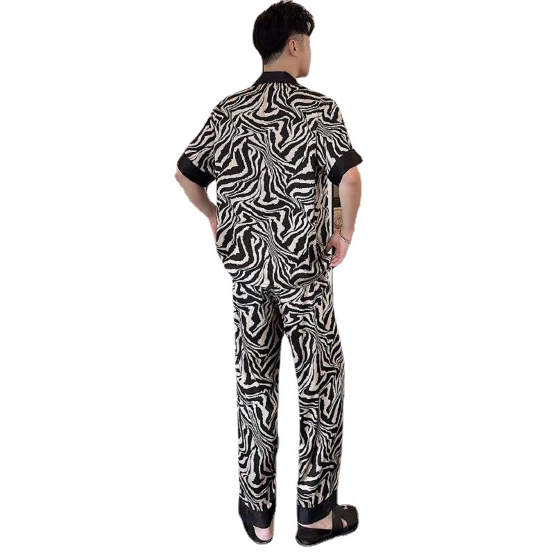 Ice Silk Couple Pajamas Suit Summer Silk Short-sleeved Shorts Trousers Three-piece Suit High-grade Horse Pattern Outer Wear Home Clothes