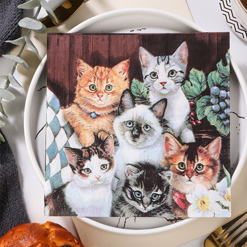 Factory Direct Supply in stock color commercial face towel creative napkin hot pot shop Internet celebrity kitten tissue wholesale