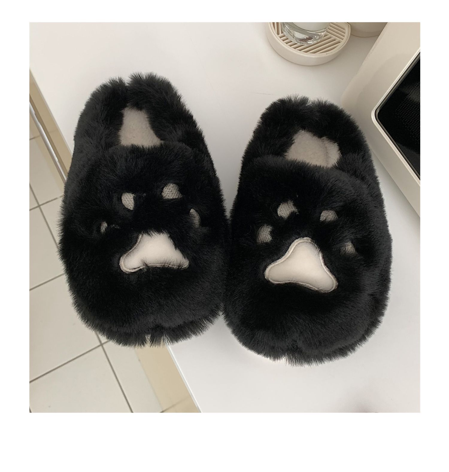 Pantoufles d'hiver en coton à demi-talon pour femme, style coréen, pour étudiante, en forme de cœur, douces et mignonnes, avec griffes de chat_voghion.com