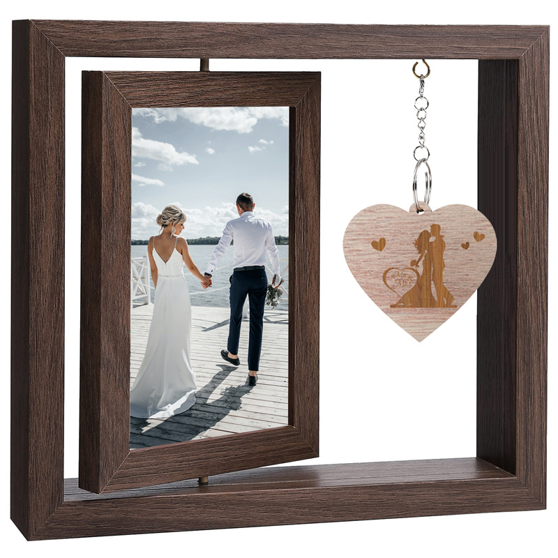 Cross-border retro creative double-sided rotating photo frame 6-inch wooden frame decoration Mother's Day Christmas New Year gift