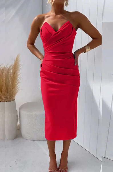 Cross-border independent station fashion European and American women's sexy elegant tube top sleeveless slit solid color dress