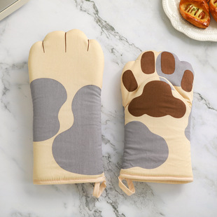 Source manufacturers wholesale cross-border big gray cat claw heat insulation Gloves oven microwave oven anti-scalding long short gloves