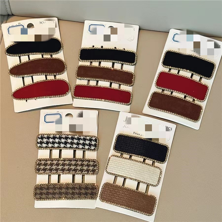 2023 autumn and winter simple retro fabric diamond-embedded geometric hairpin girl seamless side clip bangs clip BB clip hair accessories