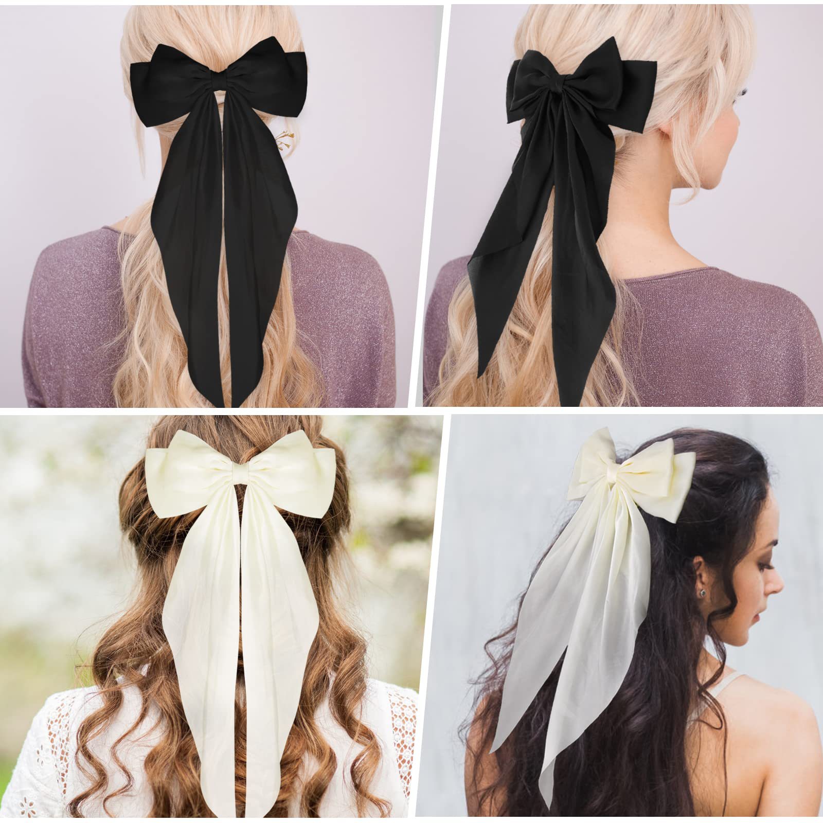 Amazon long floating satin bow hairpin multi-color handmade baby headdress simple girl's back head hair accessories