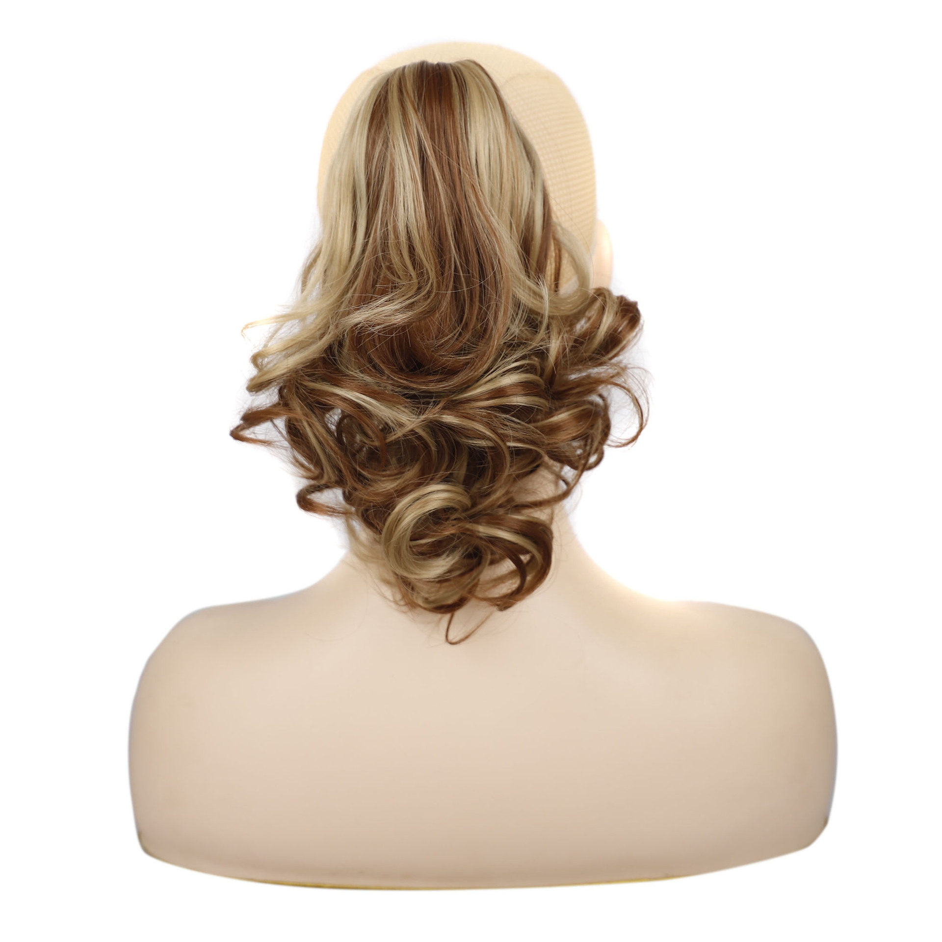 European and American wig women's short hair horsetail pear flower roll chemical fiber high horsetail natural fluffy curly hair tiger mouth clip horsetail