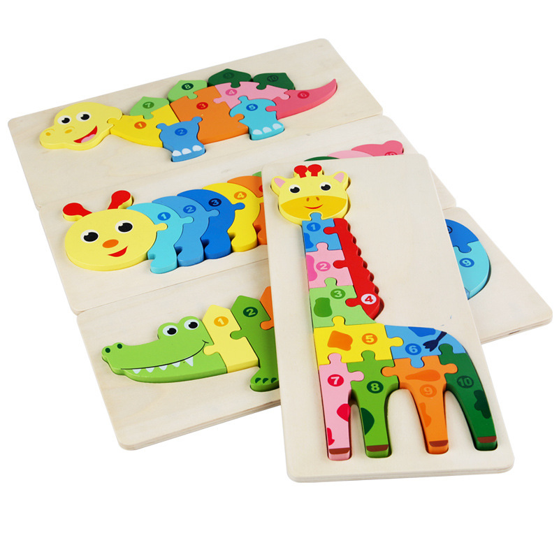 Large cartoon digital animal puzzle card button children's digital cognitive enlightenment puzzle wooden toy