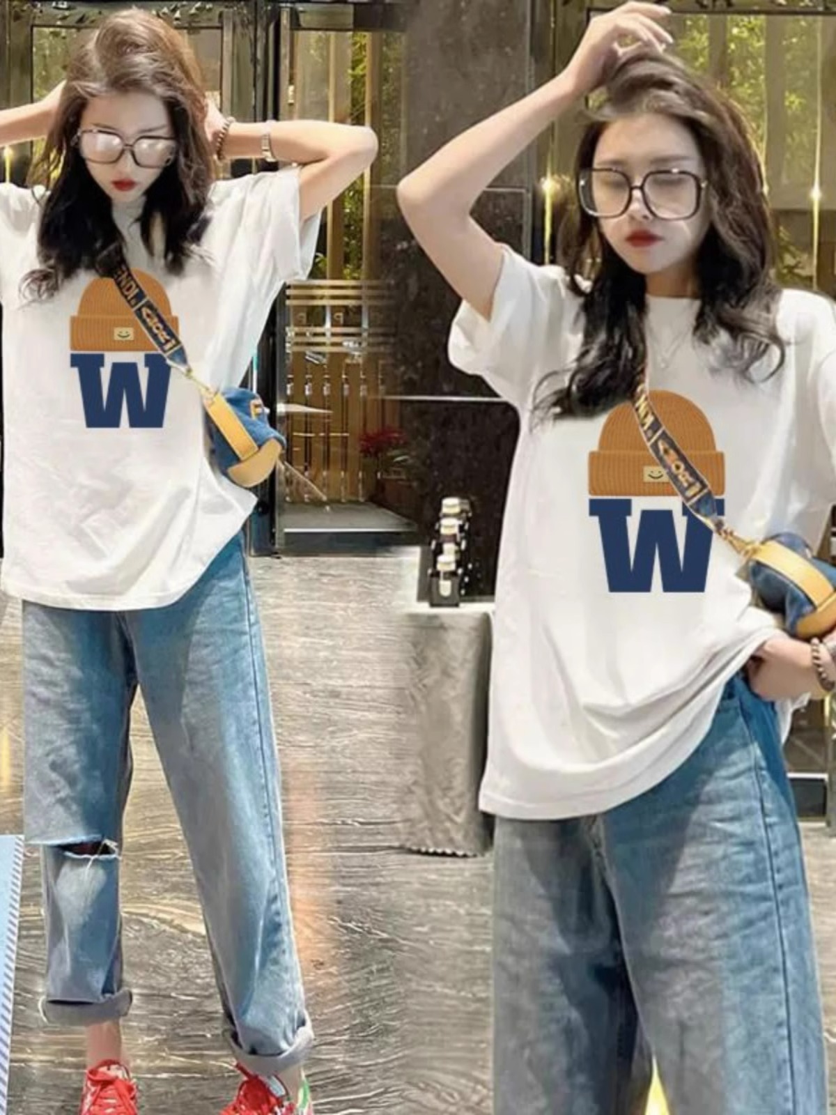 2024 New Arrival All-Match Letter Printed Short-Sleeved T-Shirt Women's Summer Loose Korean Fashionable oversize Round Neck Top