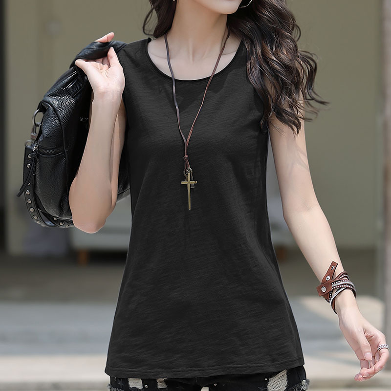 Slub Cotton Sleeveless T-Shirt Women's Vest Outer Wear 2023 New Summer Cotton Base Shirt All-match Loose Top