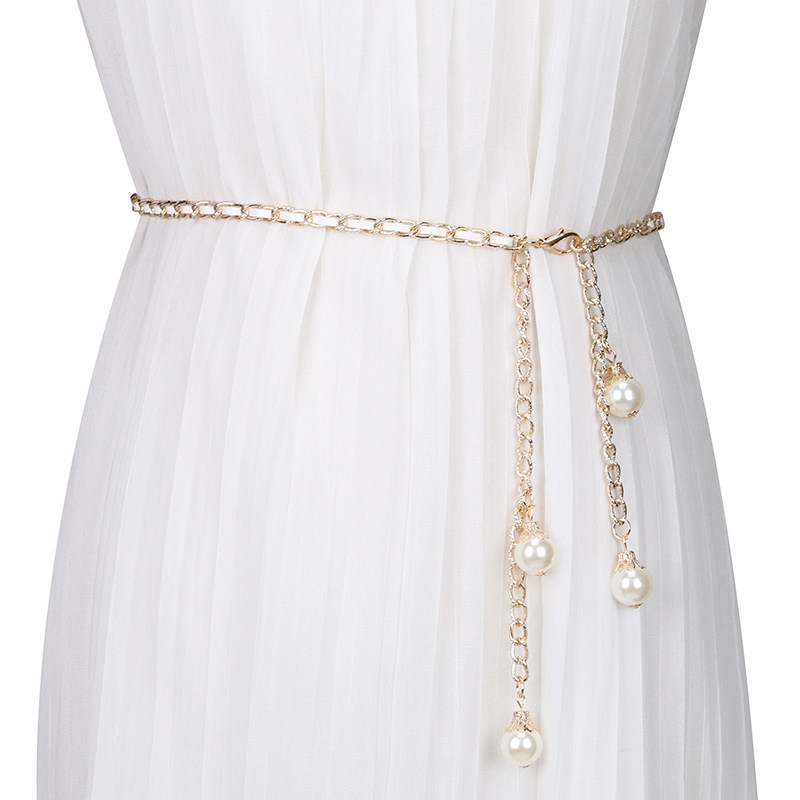 Women's Korean-style Metal Chain Slim Waist Chain Suit Tassel Pearl Pendant Decorative Dress Leather Belt