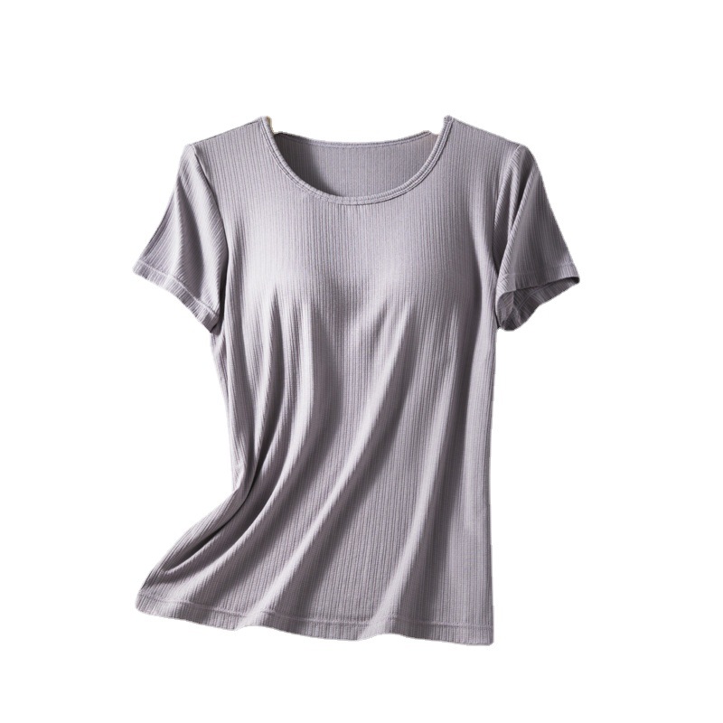 New Women's Summer Modal Loose Version with Chest Pad Cup One-piece Short-sleeved T-shirt Pajamas Home Wear Outfit