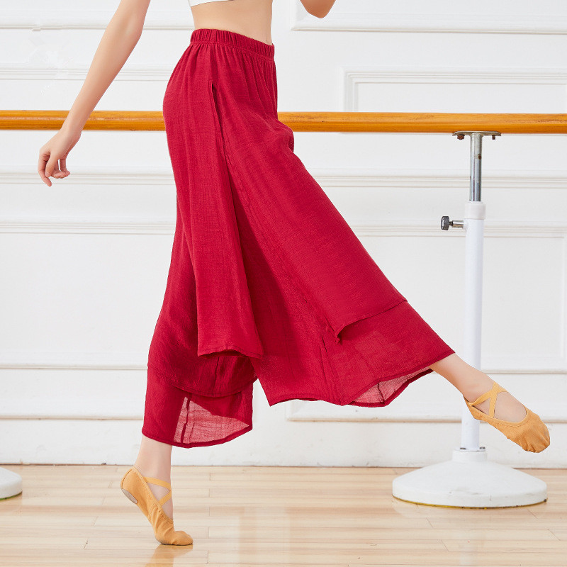Dance Pants Women's Modern Dance Wide-leg Pants Chiffon Loose Training Pants Split Adult Classical Elegant Training Clothes Culottes
