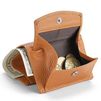 Foreign Trade Cowhide Small purse Short Women's Leather purse purse Coin Coin Bag New Japanese-style Financial Cloth